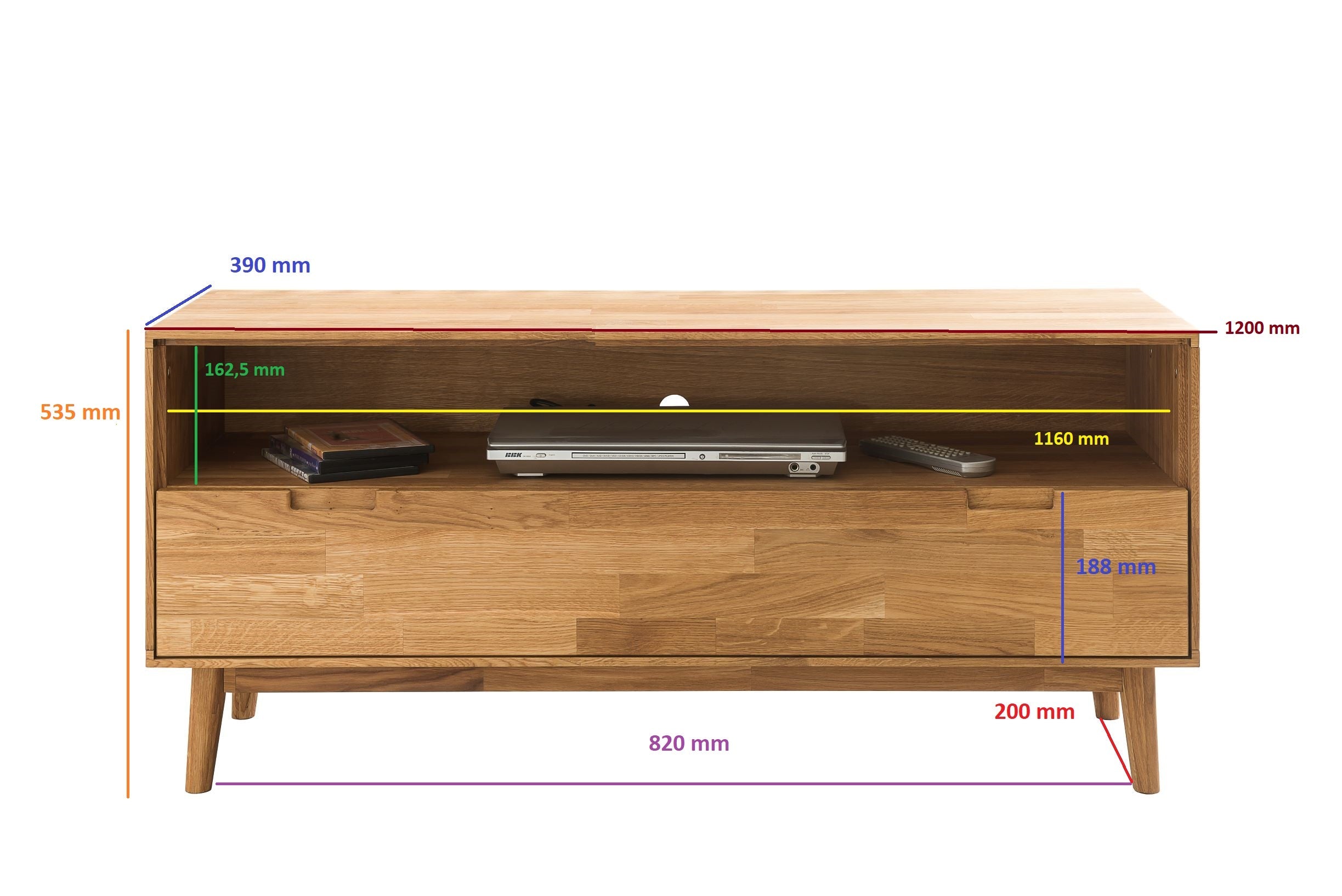 NordicStory Mueble de TV de madera maciza de roble